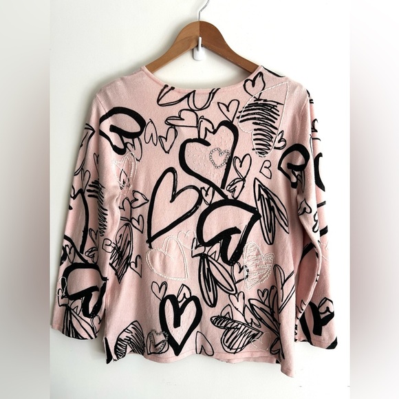 SUSAN BRISTOL Pink Heart Embroidered Cardigan Sweater – M - Picture 4 of 10